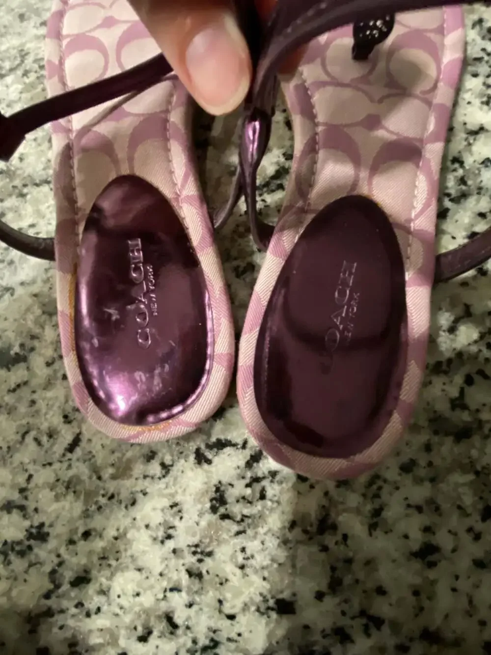 Coach Signature Print T-Strap Ankle Strap Flat Thong Sandals, Purple